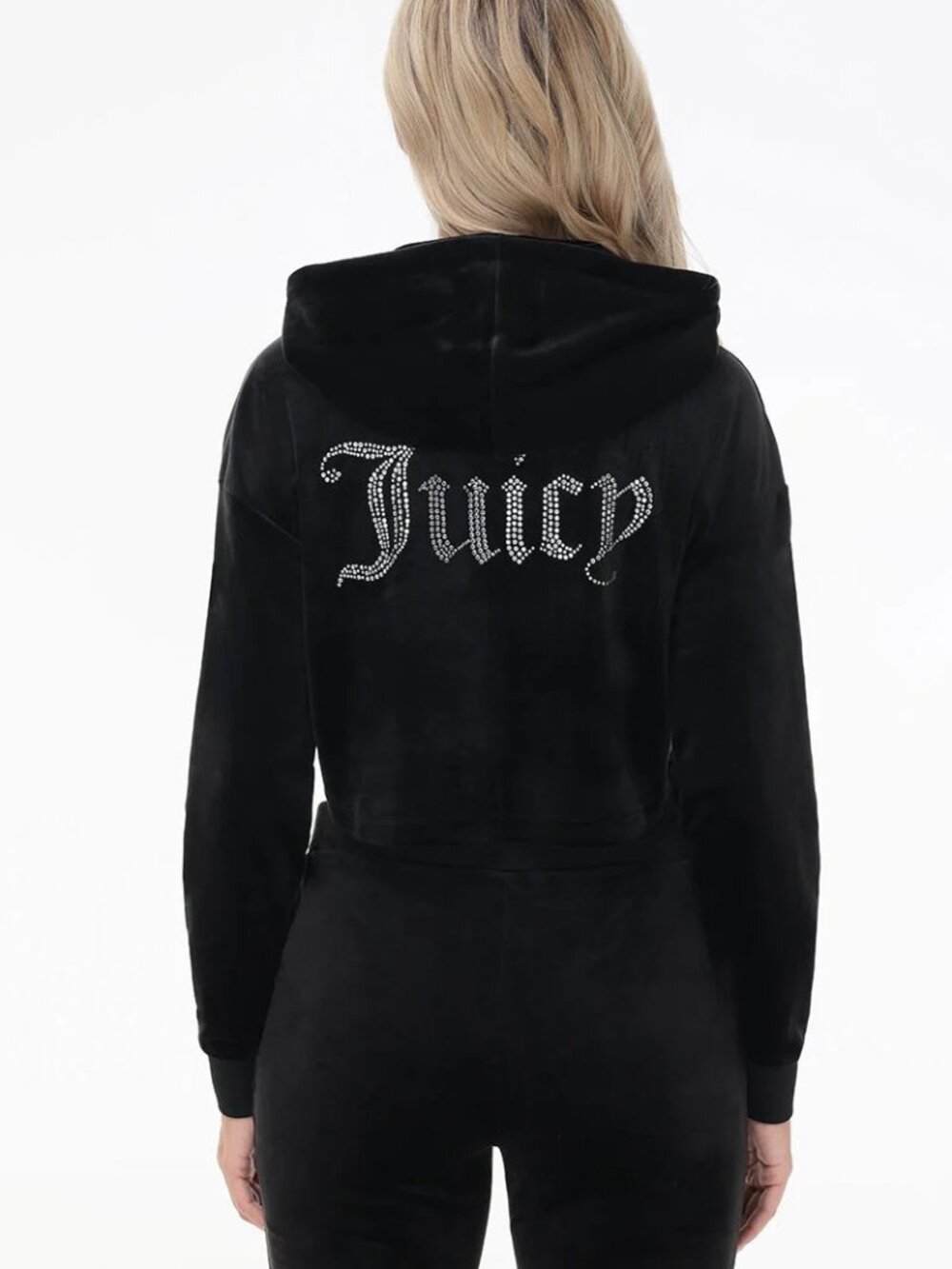 JUICY COUTURE~OG BLING BLACK VELOUR FULL ZIP WOMENS LIFESTYLE HOODIE NWT Sz LG